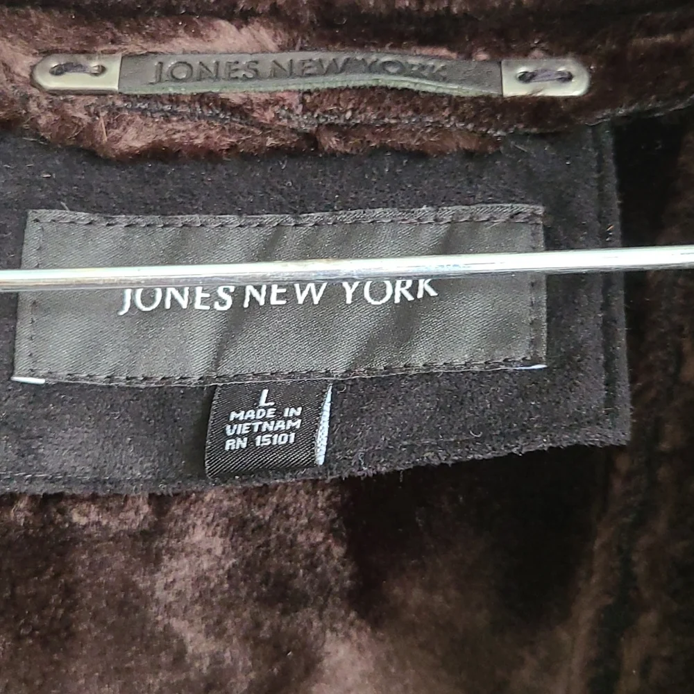 NWT Jones New York Black Chocolate 🍫 Shearling Suede Coat Jacket Size Large - Picture 2 of 8